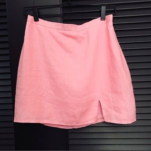 Verge Girl Barbie Pink Lined 100% Linen Mini Skirt with Front Slit, Size Small